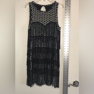 Fringe retro black and white dress L